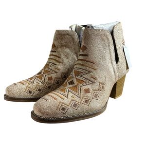 Roper Beige Embroidered Ankle Booties